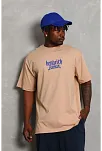 Erkek Baskılı Tişört Kısa Kol Bisiklet Yaka Oversize T-shirt - Bej