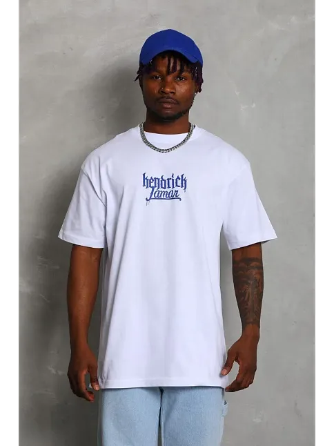 Erkek Baskılı Tişört Kısa Kol Bisiklet Yaka Oversize T-shirt - Beyaz