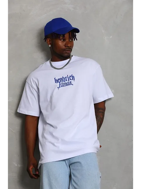 Erkek Baskılı Tişört Kısa Kol Bisiklet Yaka Oversize T-shirt - Beyaz