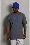 Erkek Baskılı Tişört Kısa Kol Bisiklet Yaka Oversize T-shirt - Füme