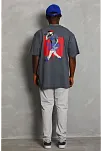 Erkek Baskılı Tişört Kısa Kol Bisiklet Yaka Oversize T-shirt - Füme