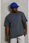 Erkek Baskılı Tişört Kısa Kol Bisiklet Yaka Oversize T-shirt - Füme