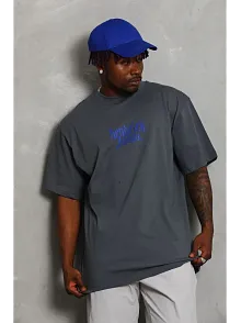 Erkek Baskılı Tişört Kısa Kol Bisiklet Yaka Oversize T-shirt - Füme