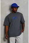 Erkek Baskılı Tişört Kısa Kol Bisiklet Yaka Oversize T-shirt - Füme