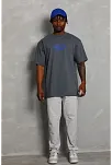 Erkek Baskılı Tişört Kısa Kol Bisiklet Yaka Oversize T-shirt - Füme