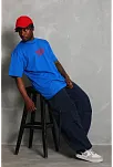Erkek Baskılı Tişört Kısa Kol Bisiklet Yaka Oversize T-shirt - Mavi