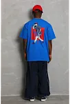 Erkek Baskılı Tişört Kısa Kol Bisiklet Yaka Oversize T-shirt - Mavi