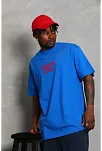 Erkek Baskılı Tişört Kısa Kol Bisiklet Yaka Oversize T-shirt - Mavi