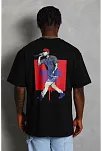 Erkek Baskılı Tişört Kısa Kol Bisiklet Yaka Oversize T-shirt - - Siyah