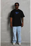 Erkek Baskılı Tişört Kısa Kol Bisiklet Yaka Oversize T-shirt - - Siyah