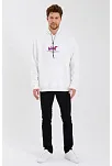 Erkek 3 İplik Pamuklu Kapüşonlu Baskılı Cepli Oversize Sweatshirt Hoodie - Beyaz
