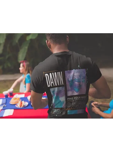 Erkek Tişort  Bisiklet Yaka Baskılı Kısa Kol T-shirt - Siyah
