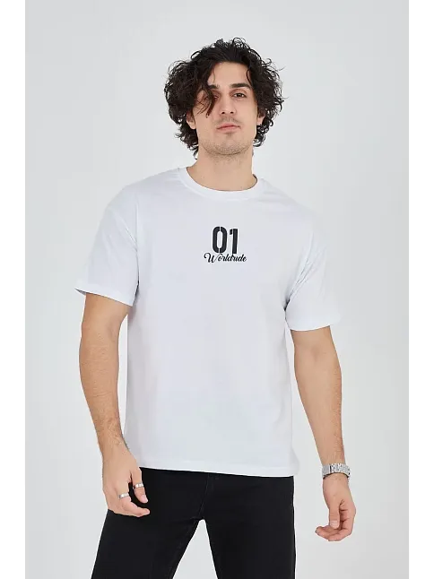 Erkek Baskılı T-shirt Kısa Kol Bisiklet Yaka Regular Fit Rahat Kalıp Günlük Tişört - Beyaz
