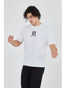 Erkek Baskılı T-shirt Kısa Kol Bisiklet Yaka Regular Fit Rahat Kalıp Günlük Tişört - Beyaz