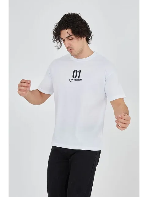 Erkek Baskılı T-shirt Kısa Kol Bisiklet Yaka Regular Fit Rahat Kalıp Günlük Tişört - Beyaz