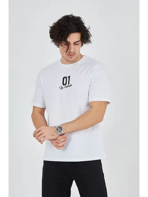 Erkek Baskılı T-shirt Kısa Kol Bisiklet Yaka Regular Fit Rahat Kalıp Günlük Tişört - Beyaz