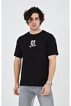 Erkek Baskılı T-shirt Kısa Kol Bisiklet Yaka Regular Fit Rahat Kalıp Günlük Tişört - Siyah