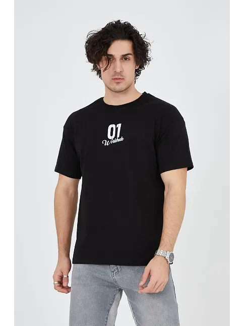 Erkek Baskılı T-shirt Kısa Kol Bisiklet Yaka Regular Fit Rahat Kalıp Günlük Tişört - Siyah