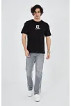 Erkek Baskılı T-shirt Kısa Kol Bisiklet Yaka Regular Fit Rahat Kalıp Günlük Tişört - Siyah