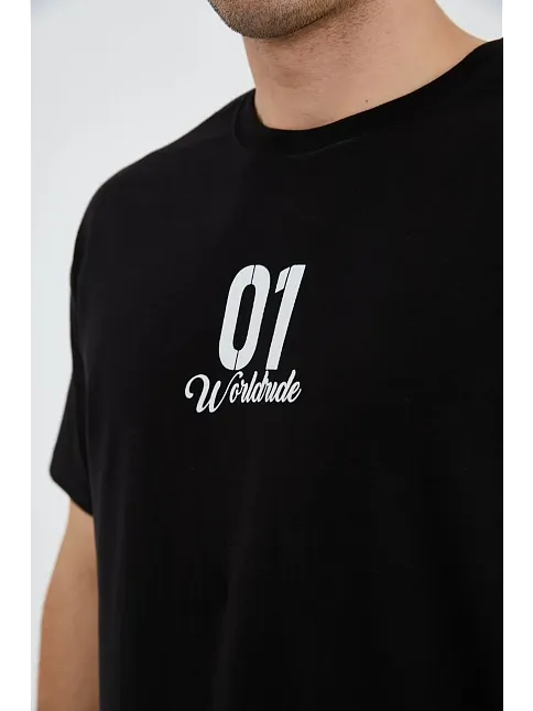 Erkek Baskılı T-shirt Kısa Kol Bisiklet Yaka Regular Fit Rahat Kalıp Günlük Tişört - Siyah