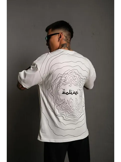 Erkek Kısa Kol Yazlık Tişört Bisiklet Yaka Baskılı Oversize T-shirt - Beyaz