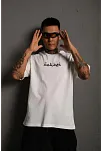 Erkek Kısa Kol Yazlık Tişört Bisiklet Yaka Baskılı Oversize T-shirt - Beyaz
