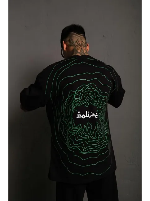 Erkek Kısa Kol Yazlık Tişört Bisiklet Yaka Baskılı Oversize T-shirt - Siyah
