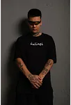 Erkek Kısa Kol Yazlık Tişört Bisiklet Yaka Baskılı Oversize T-shirt - Siyah