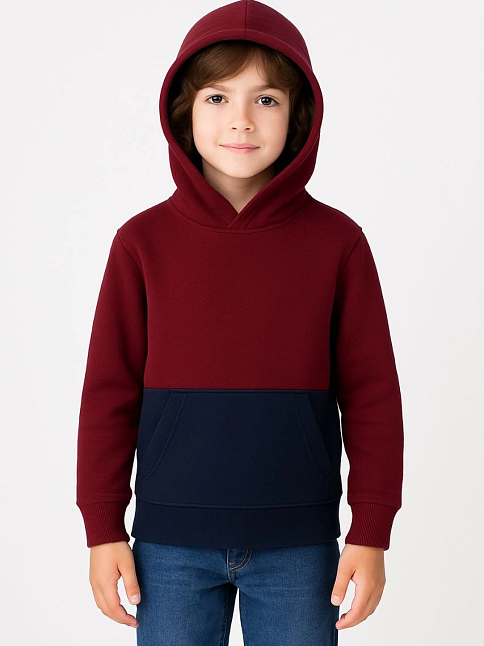 Erkek Çocuk Kapüşonlu Kanguru Cepli Parçalı Sweatshirt - Renkli