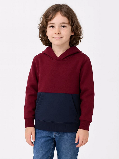 Erkek Çocuk Kapüşonlu Kanguru Cepli Parçalı Sweatshirt - Renkli