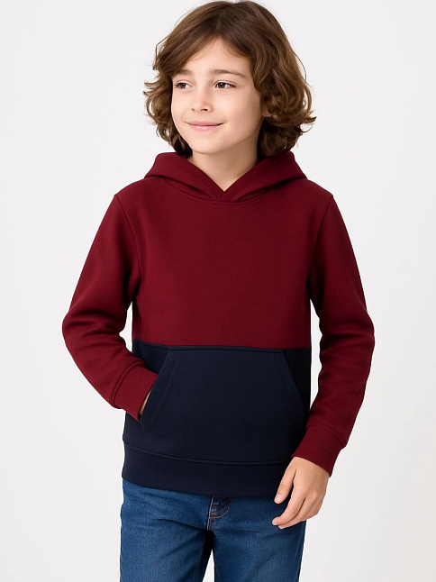 Erkek Çocuk Kapüşonlu Kanguru Cepli Parçalı Sweatshirt - Renkli
