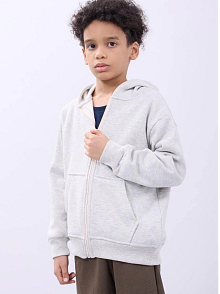 Erkek Çocuk Kapüşonlu Kanguru Cepli Tam Fermuarlı Hırka Sweatshirt - Gri