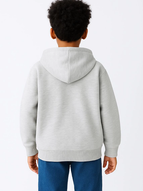 Erkek Çocuk Kapüşonlu Kanguru Cepli Tam Fermuarlı Hırka Sweatshirt - Gri