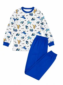 Erkek Çocuk Premium Penye Dinozor Desenli Uzun Kollu Pijama Takımı 2-11 Yaş - Mavi