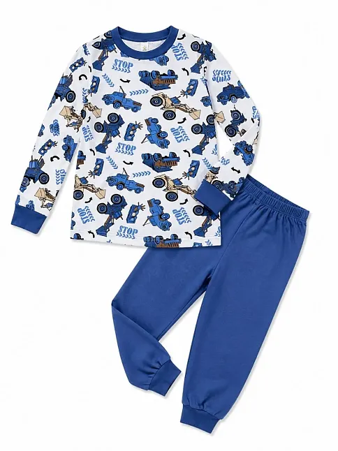 Erkek Çocuk Premium Penye İş Makinesi Desenli Uzun Kollu Pijama Takımı 2-11 Yaş - Mavi Erkek Çocuk Premium Penye İş Makinesi Desenli Uzun Kollu Pijama Takımı 2-11 Yaş - Mavi