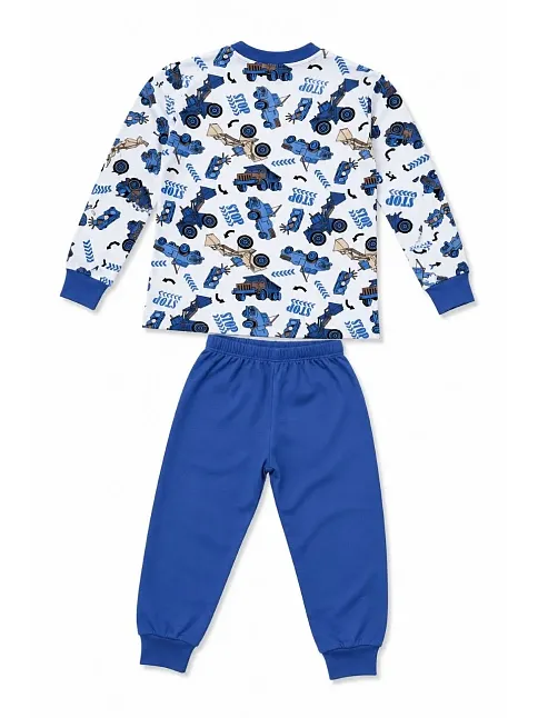 Erkek Çocuk Premium Penye İş Makinesi Desenli Uzun Kollu Pijama Takımı 2-11 Yaş - Mavi Erkek Çocuk Premium Penye İş Makinesi Desenli Uzun Kollu Pijama Takımı 2-11 Yaş - Mavi
