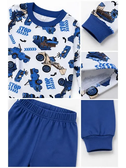 Erkek Çocuk Premium Penye İş Makinesi Desenli Uzun Kollu Pijama Takımı 2-11 Yaş - Mavi Erkek Çocuk Premium Penye İş Makinesi Desenli Uzun Kollu Pijama Takımı 2-11 Yaş - Mavi