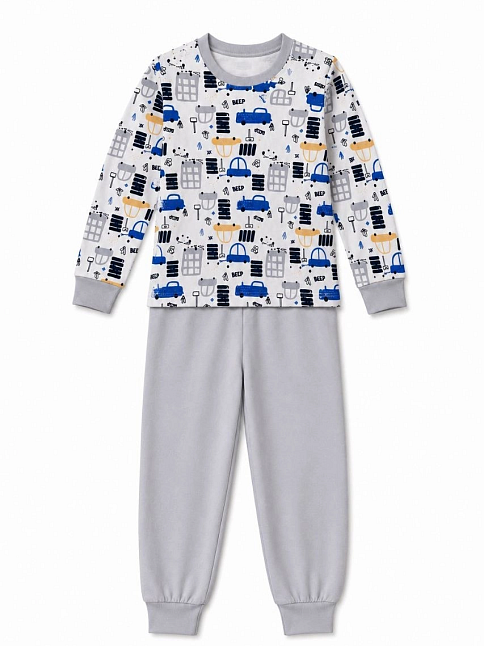 Erkek Çocuk Premium Penye Uzun Kollu Desenli Pijama Takımı 2-11 Yaş - Gri Erkek Çocuk Premium Penye Uzun Kollu Desenli Pijama Takımı 2-11 Yaş - Gri