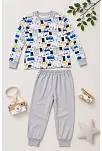 Erkek Çocuk Premium Penye Uzun Kollu Desenli Pijama Takımı 2-11 Yaş - Gri Erkek Çocuk Premium Penye Uzun Kollu Desenli Pijama Takımı 2-11 Yaş - Gri