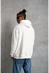Erkek 3 İplik Pamuklu Kapüşonlu Baskılı Cepli Oversize Sweatshirt Hoodie - Beyaz