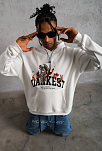 Erkek 3 İplik Pamuklu Kapüşonlu Baskılı Cepli Oversize Sweatshirt Hoodie - Beyaz