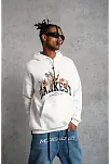 Erkek 3 İplik Pamuklu Kapüşonlu Baskılı Cepli Oversize Sweatshirt Hoodie - Beyaz