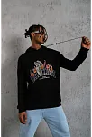 Erkek 3 İplik Pamuklu Kapüşonlu Baskılı Cepli Oversize Sweatshirt Hoodie - Siyah