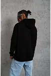 Erkek 3 İplik Pamuklu Kapüşonlu Baskılı Cepli Oversize Sweatshirt Hoodie - Siyah
