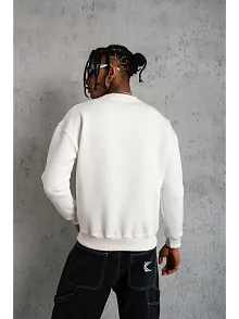 Erkek Düz Bisiklet Yaka 3 İplik Pamuklu Sweatshirt - Beyaz