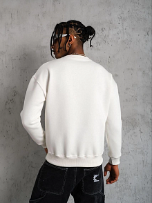 Erkek Düz Bisiklet Yaka 3 İplik Pamuklu Sweatshirt - Beyaz