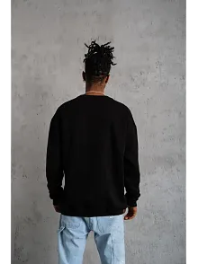 Erkek Bisiklet Yaka Baskılı 3 İplik Pamuklu Sweatshirt -  Siyah