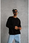 Erkek Bisiklet Yaka Baskılı 3 İplik Pamuklu Sweatshirt -  Siyah