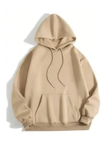 Erkek 3 İplik Pamuklu Kapüşonlu Kanguru Cepli Sweatshirt Hoodie -  Bej