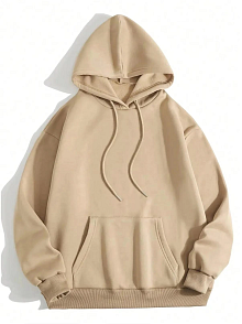 Erkek 3 İplik Pamuklu Kapüşonlu Kanguru Cepli Sweatshirt Hoodie -  Bej